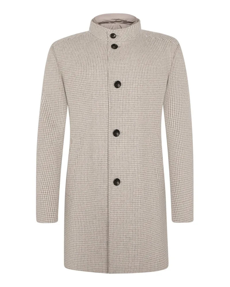 JOOP! Kurzmantel aus einem Wollmix mit Stehkragen und Hahnentrittmuster in Beige