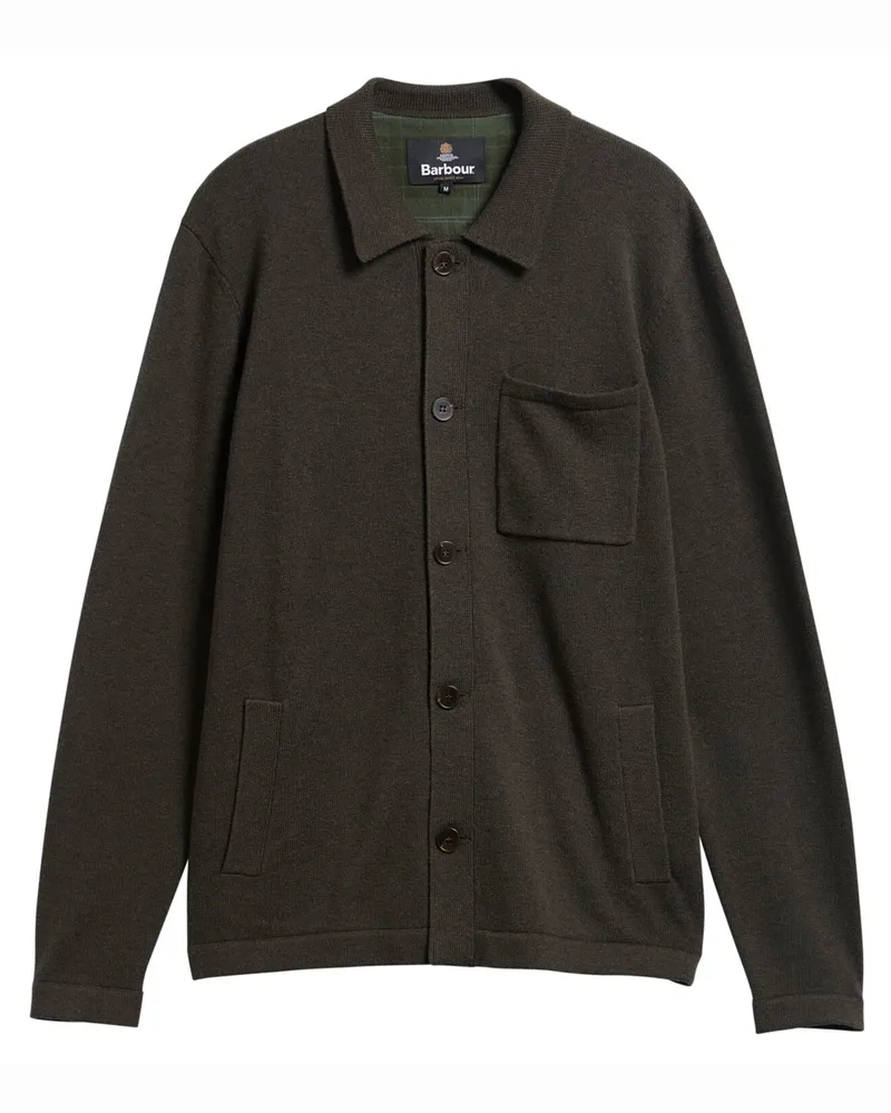 Barbour Cardigan Bellam aus einem Wolle-Baumwolle-Mix mit Brusttasche in Oliv