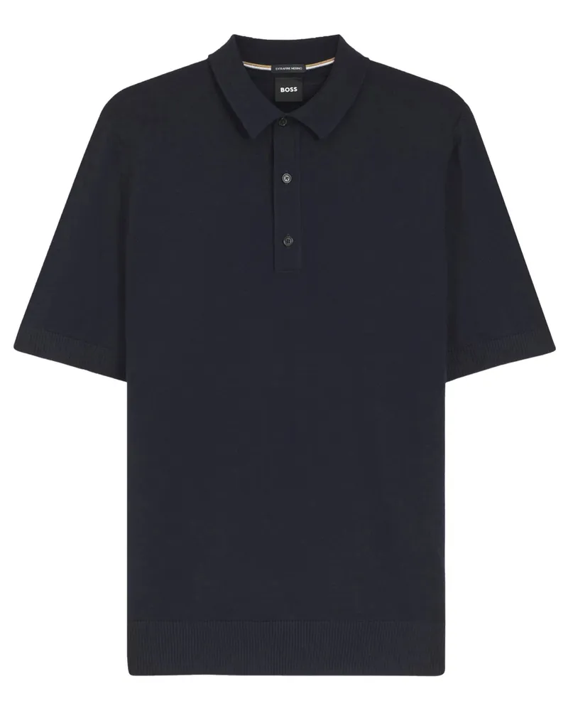 HUGO BOSS Leichtes Feinstrick-Poloshirt aus Schurwolle in Marine