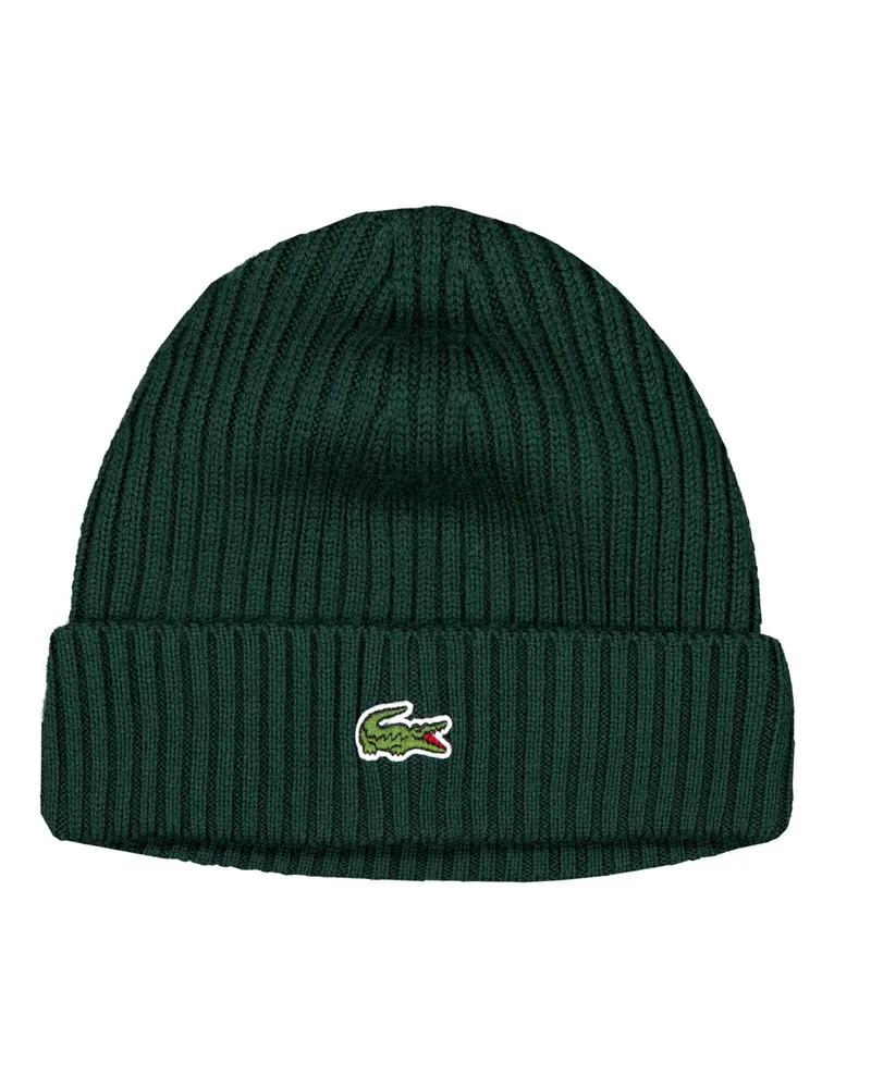 Lacoste Strickmütze aus Wolle mit Logo-Aufnäher in Dunkelgrün