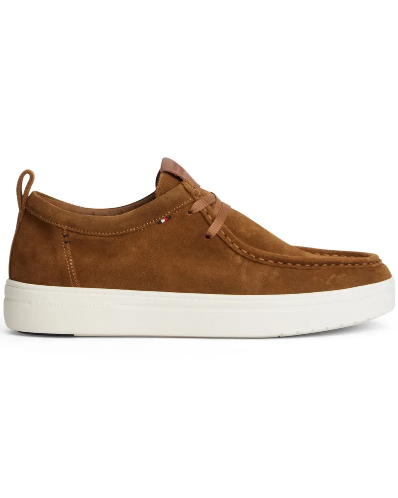 Tommy Hilfiger Mokassins aus Veloursleder mit Sneaker-Gummisohle und Label-Fähnchen in Braun