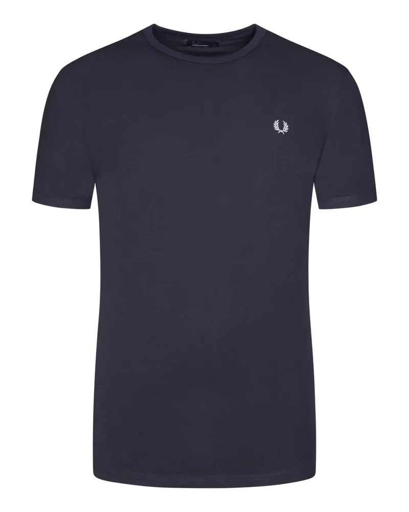 Fred Perry Unifarbenes T-Shirt mit Logo-Stickerei Marine