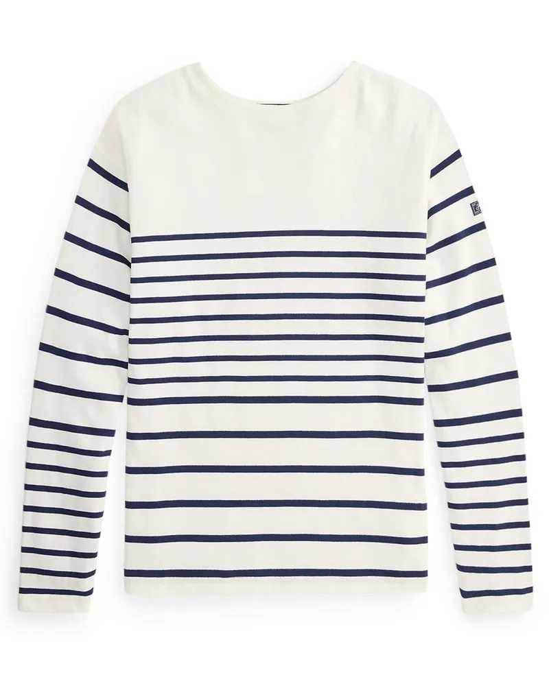 Ralph Lauren Strick-Longsleeve mit Ringelmuster, Relaxed Fit in Weiß