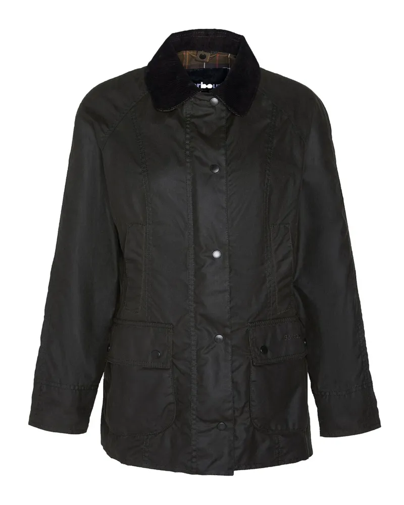 Barbour Damen-Wachsjacke Classic Beadnell mit Cordkragen, Relaxed Fit in Oliv