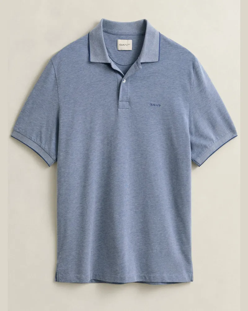 Gant Piqué-Poloshirt aus Baumwolle mit tonaler Struktur in Mittelblau