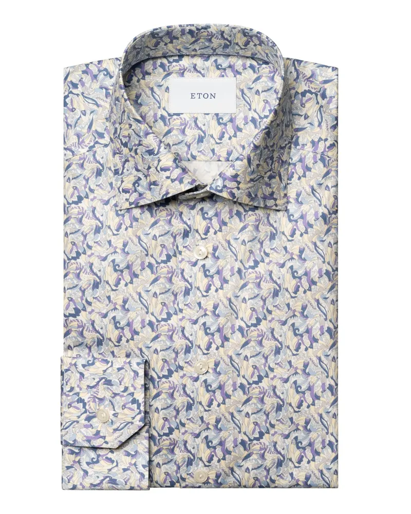 Eton Vollzwirn-Baumwollhemd mit Papagei-Print, Slim Fit in Lila