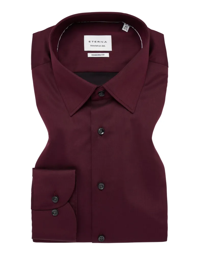 Eterna Bügelfreies Hemd aus Baumwolle mit Kentkragen, Slim Fit in Bordeaux