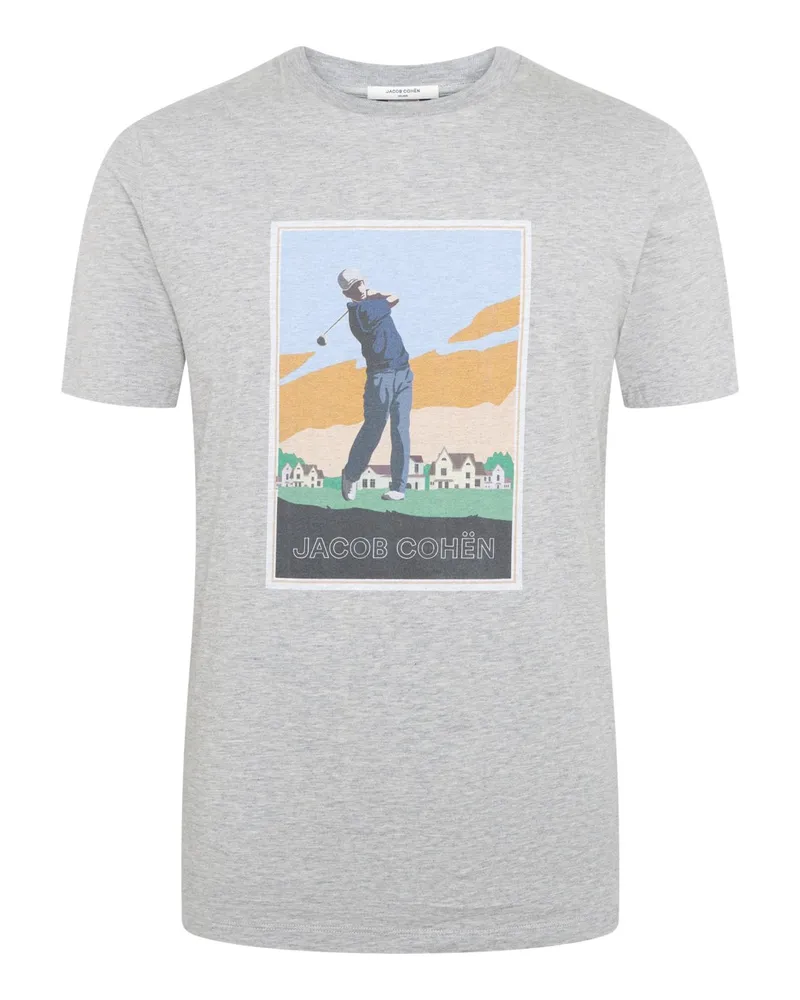Jacob Cohën Softes T-Shirt mit Golf-Motiv auf der Brust in Grau