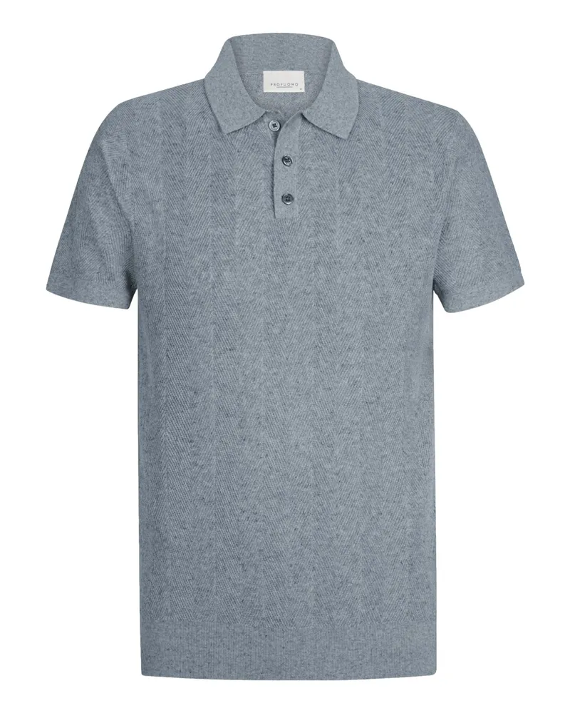 Profuomo Strick-Poloshirt mit Fischgrätmuster und Leinenanteil in Blau
