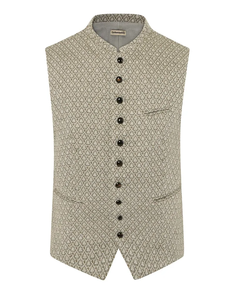 Gottseidank Trachtenweste Konstantin mit floralem Muster und Leinenanteil in Oliv