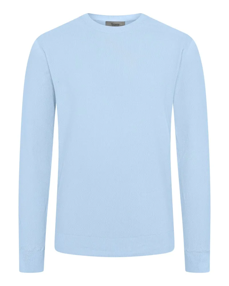 Ferrante Rundhalspullover aus Baumwolle mit Reiskornstruktur in Hellblau