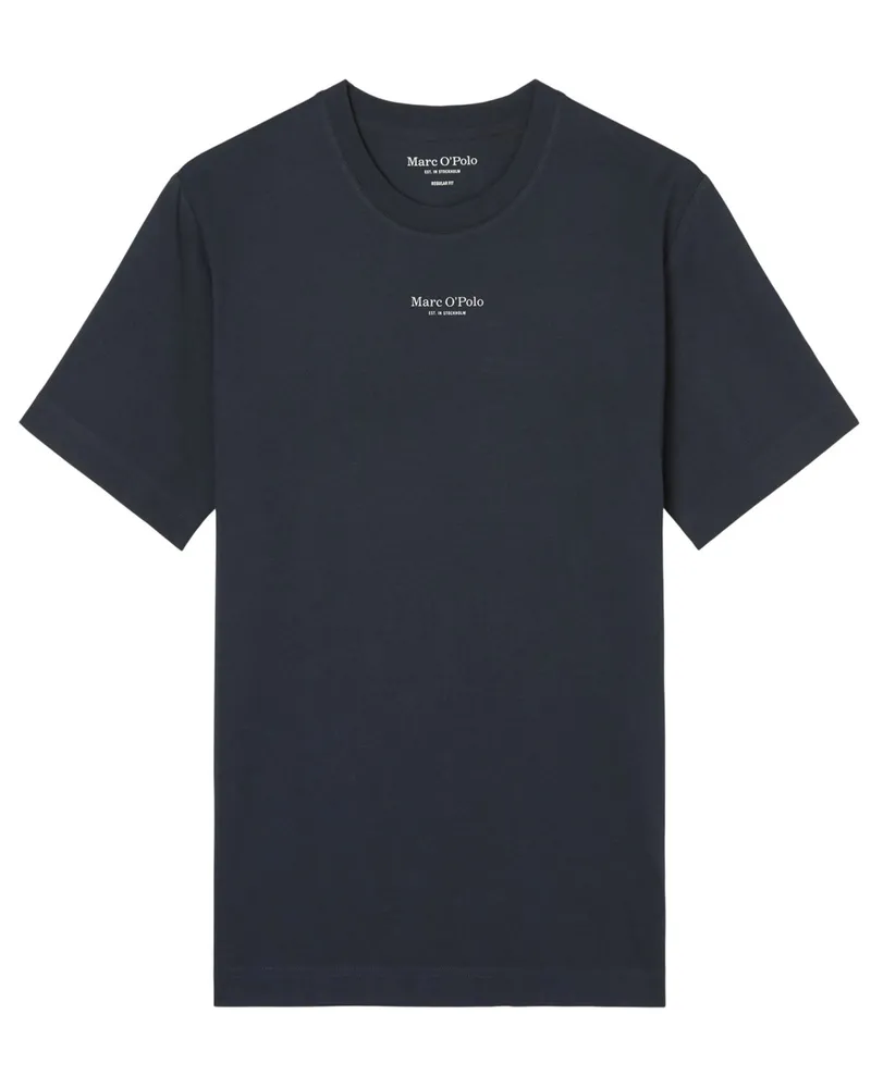 Marc O'Polo T-Shirt aus Baumwolle mit Label-Print, Regular Fit in Marine