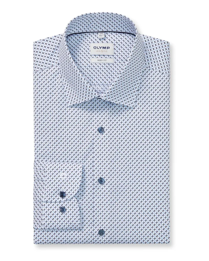 Olymp Level Five, Body Fit, Hemd mit Print und Stretchanteil in Weiß