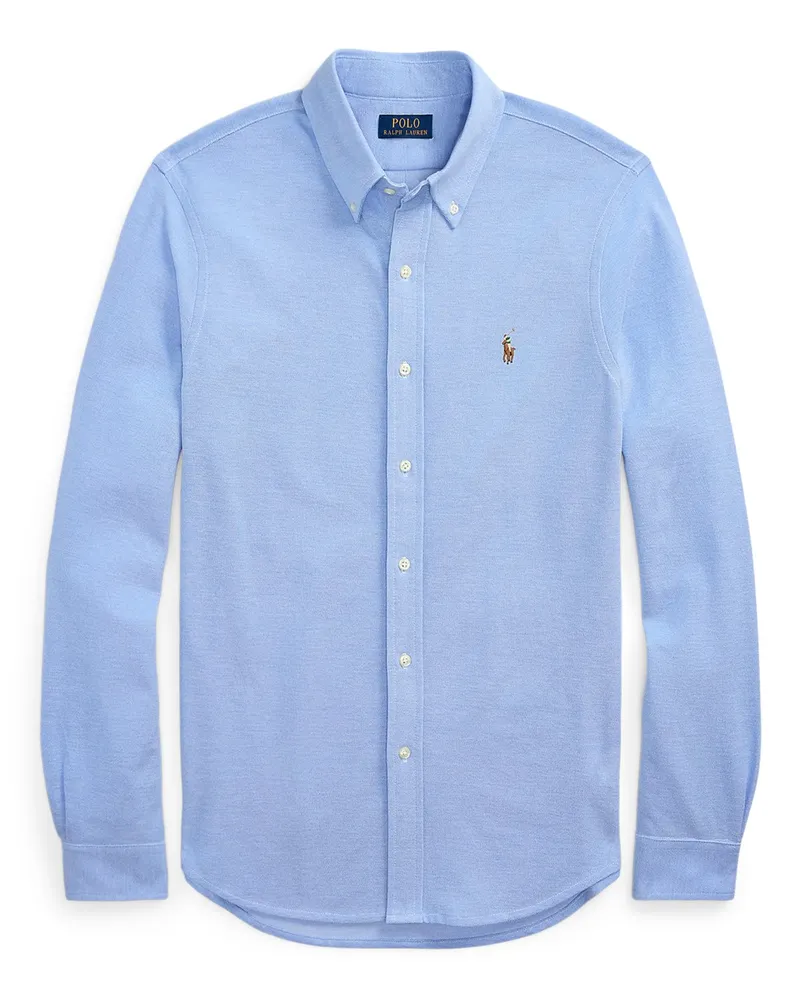 Ralph Lauren Hemd aus feinem Baumwollpiqué mit Logo-Aufnäher in Hellblau