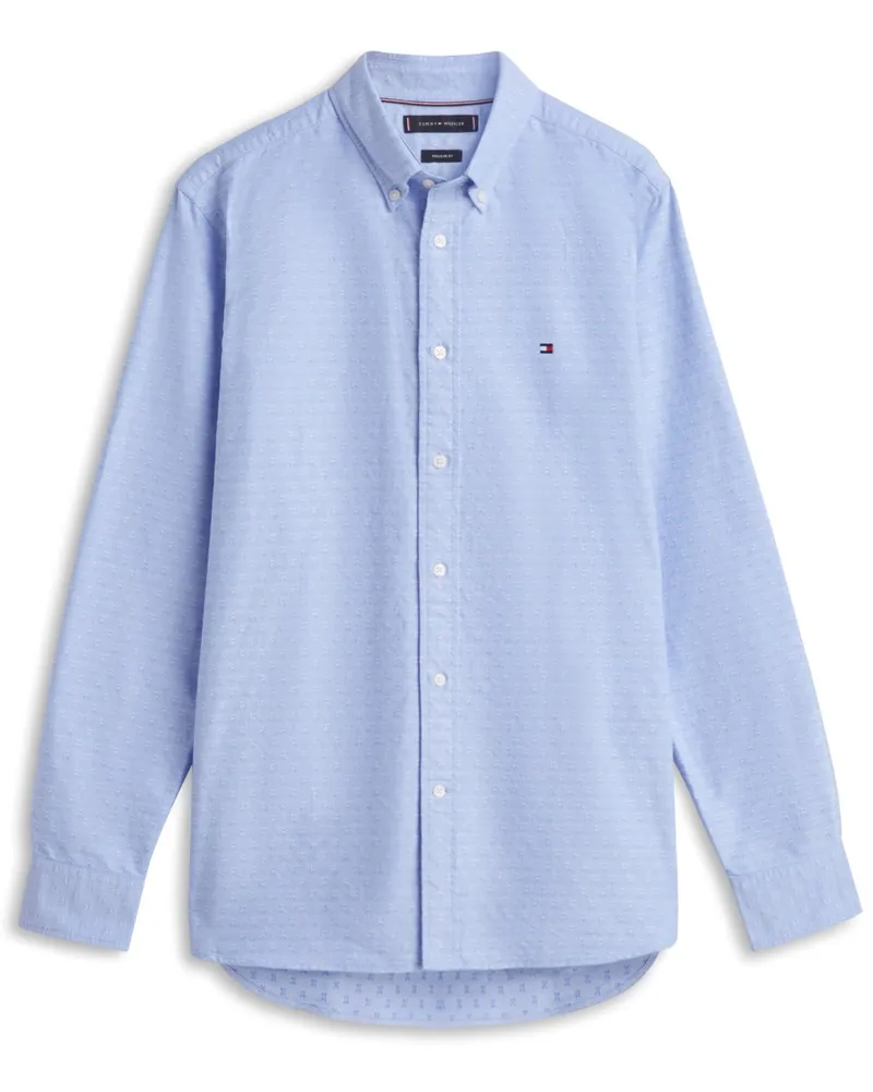 Tommy Hilfiger Oxfordhemd mit Monogramm-Muster, Regular Fit in Hellblau