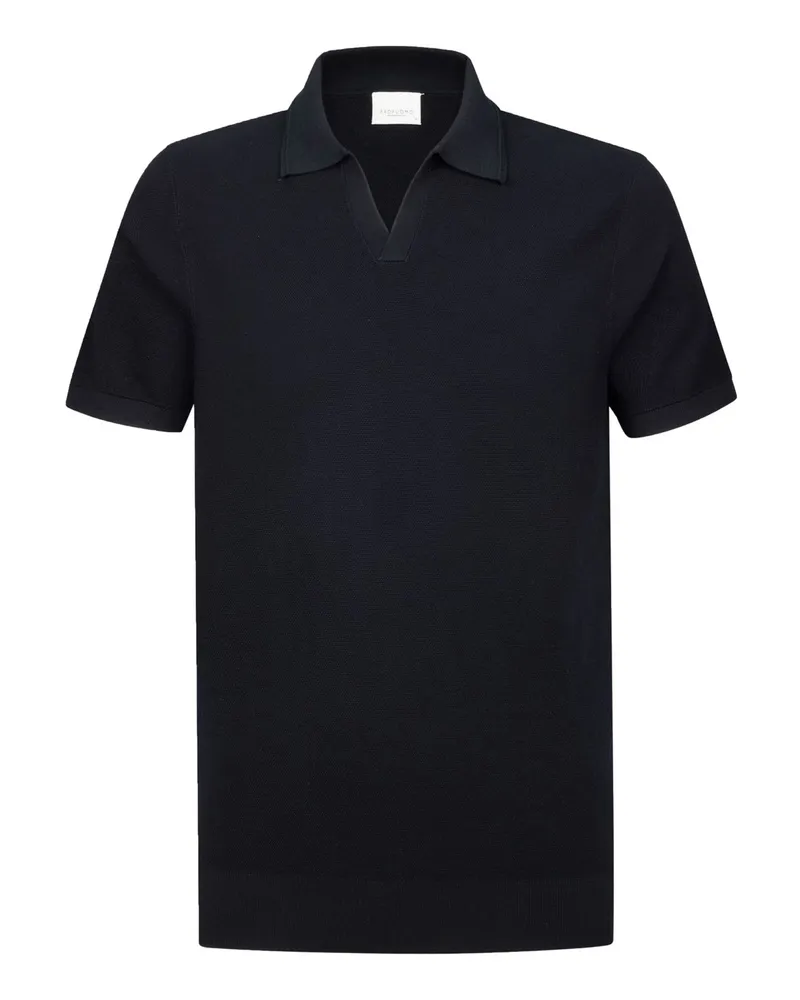 Profuomo Strick-Poloshirt mit Tencel™ und Variokragen in Reiskornstruktur in Marine
