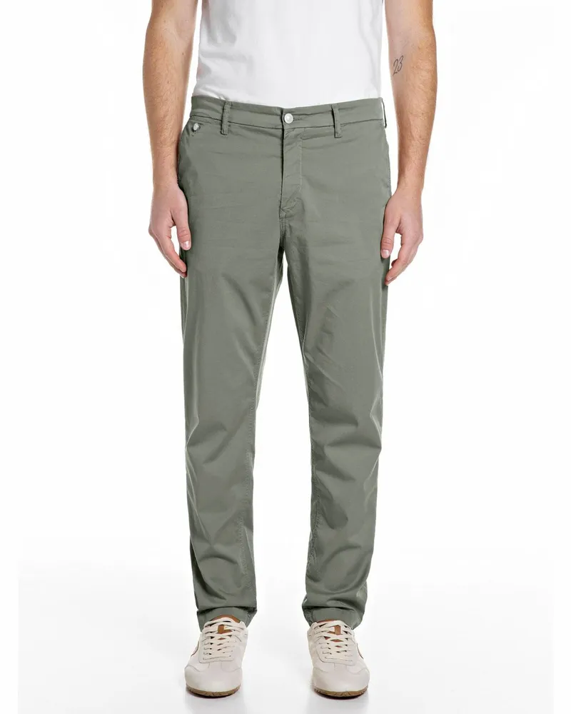 Replay Leichte Chino Benni mit Stretchanteil, Regular Fit in Oliv