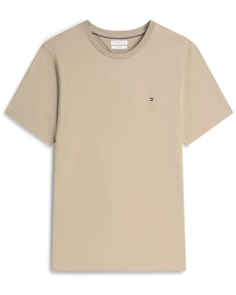 Tommy Hilfiger Softes T-Shirt mit kleiner Logo-Stickerei, Regular Fit in Beige