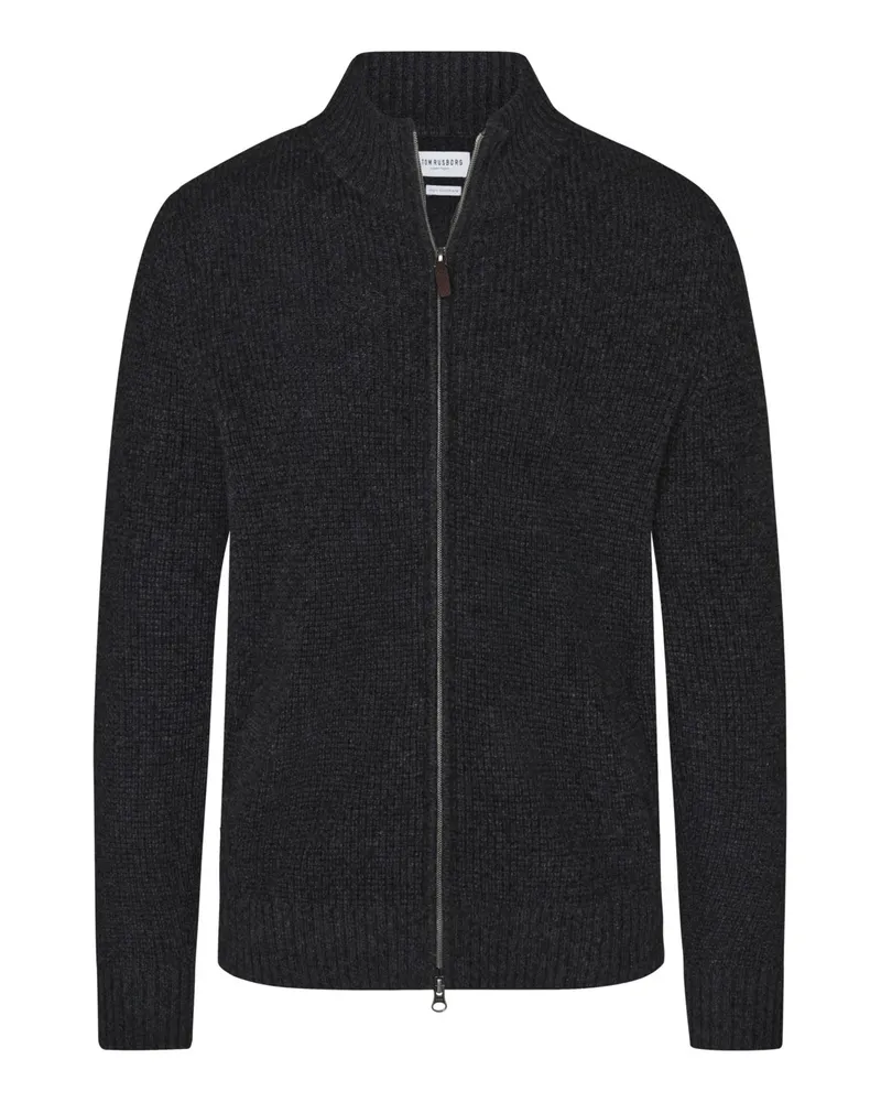 Tom Rusborg Strickjacke aus Kaschmir in Waffelstrick mit Zip in Anthrazit