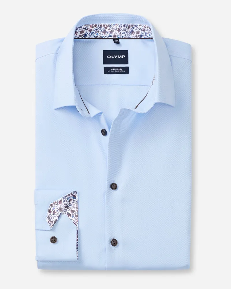 Olymp No. Six, Super Slim FIt, Extralanges Hemd mit Stretch und Struktur in Mittelblau