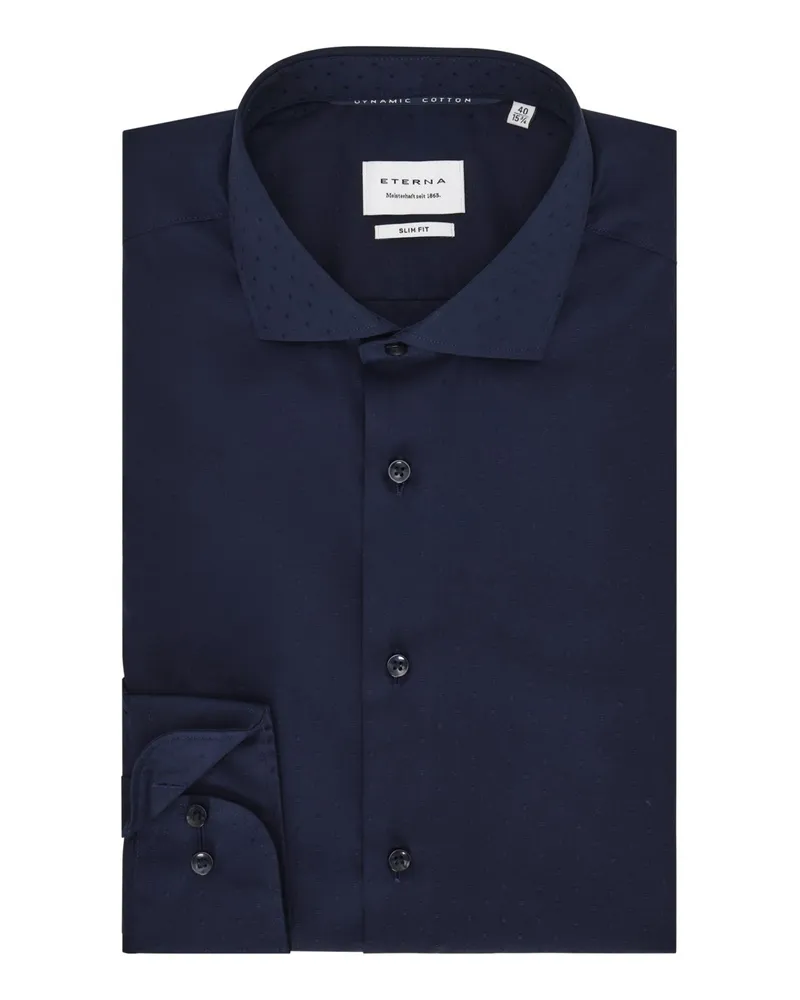 Eterna Unifarbenes Hemd aus Dynamic Cotton mit Kentkragen, Slim Fit in Marine