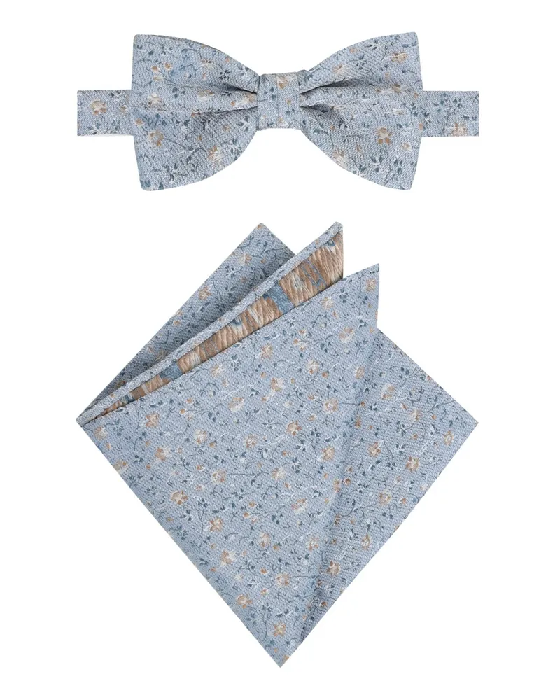 Roy Robson Set aus Fliege und Einstecktuch mit floralem Muster in Hellblau