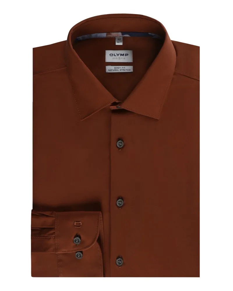 Olymp Level Five, Body Fit, Hemd aus Natural Stretch Baumwolle in Braun