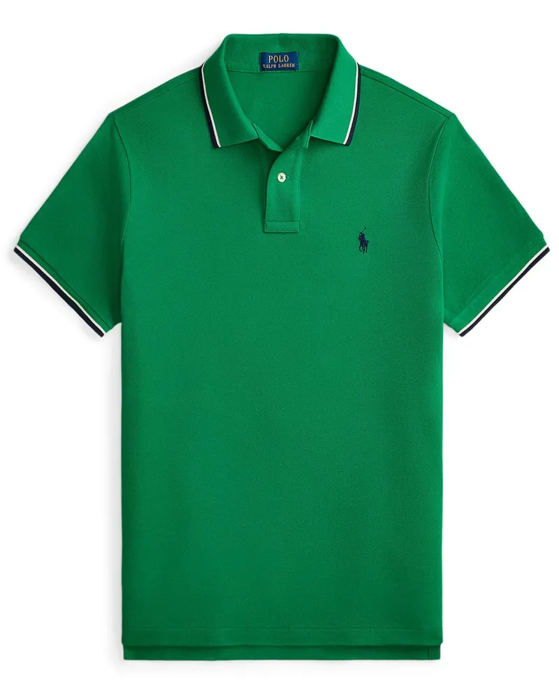 Ralph Lauren Piqué-Poloshirt mit Kontraststreifen und kleiner Pony-Stickerei, Custom Slim Fit in Grün
