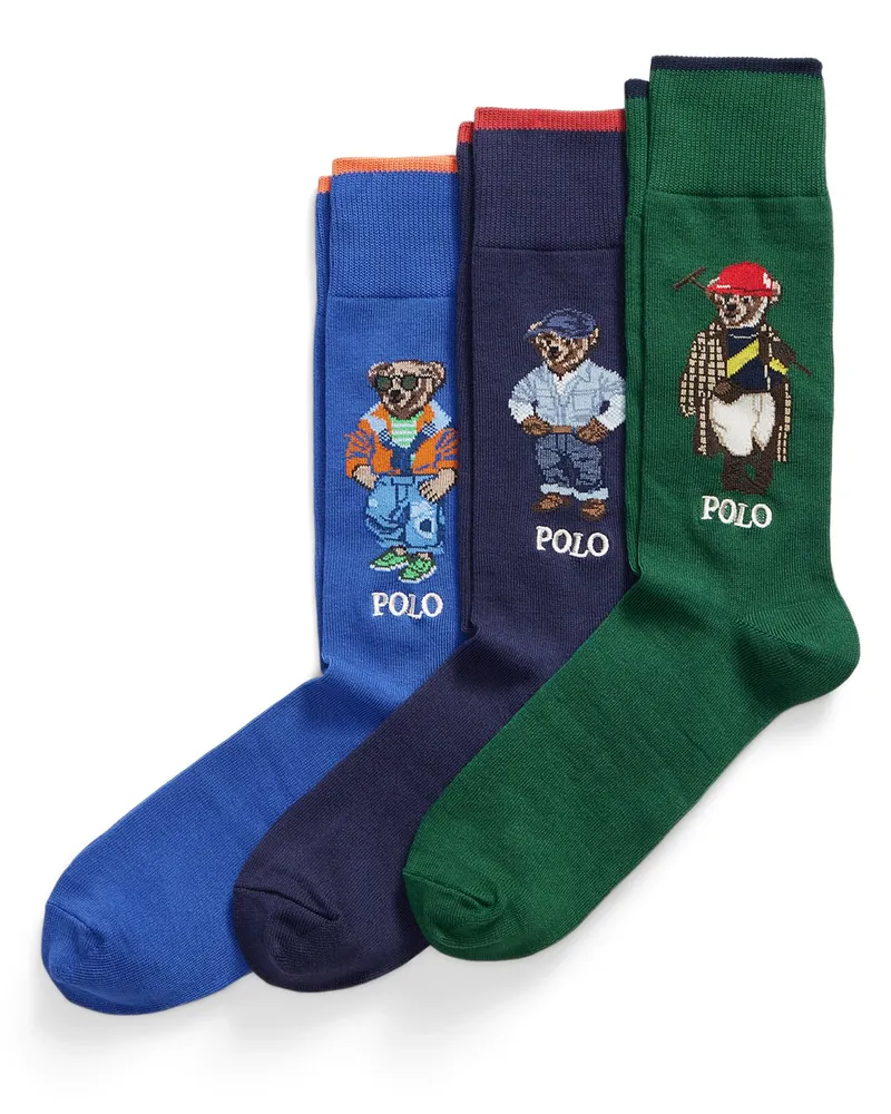 Ralph Lauren 3er-Pack Socken mit Stretch und Polo-Bear-Motiv in Multicolor