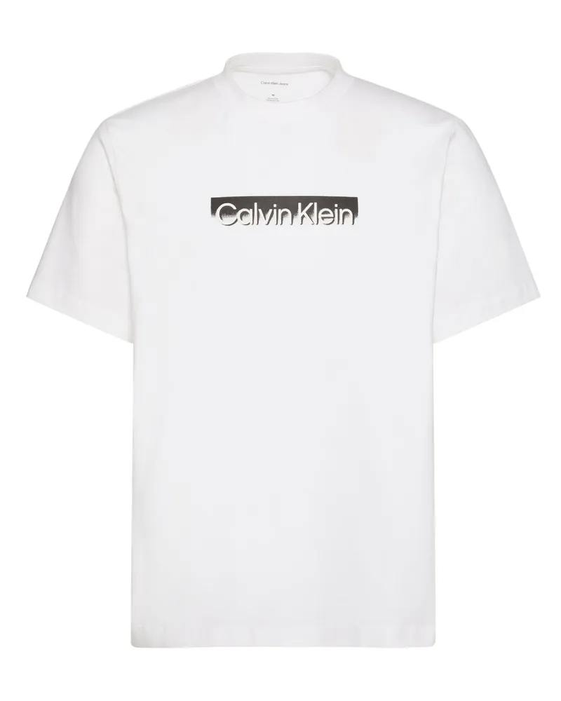 Calvin Klein T-Shirt aus Baumwolle mit Label-Frontprint in Weiß