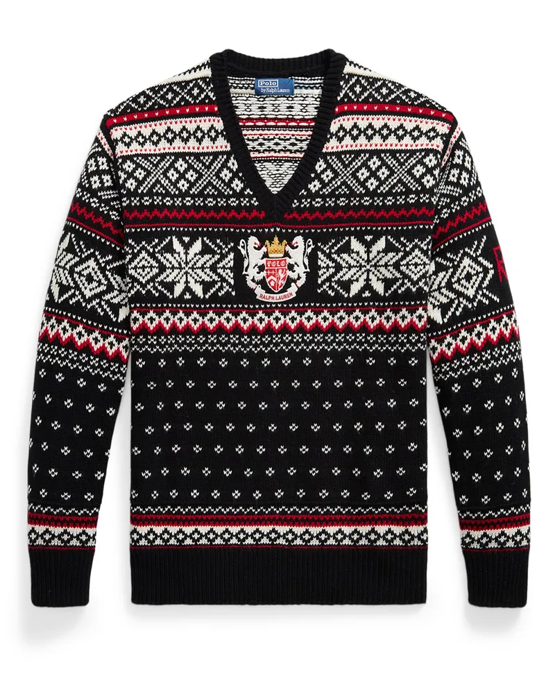 Ralph Lauren Pullover mit Mustern und V-Ausschnitt in Schwarz
