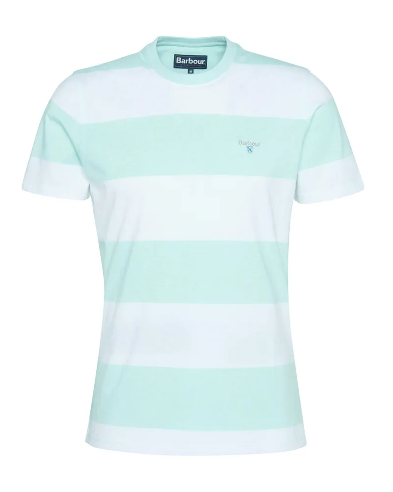 Barbour T-Shirt mit Logo-Stickerei und Blockstreifen in Hellblau