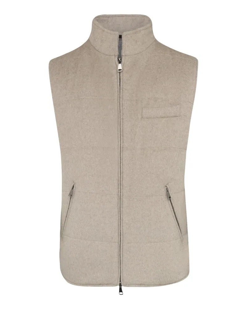 Tom Rusborg Gefütterte Steppweste mit Stehkragen und Zip in Beige
