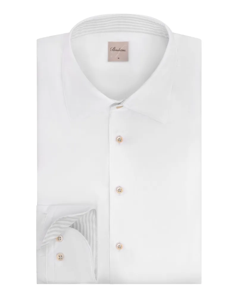 Stenströms Hemd aus Twofold Super Cotton mit Ausputz, Slimline in Weiß