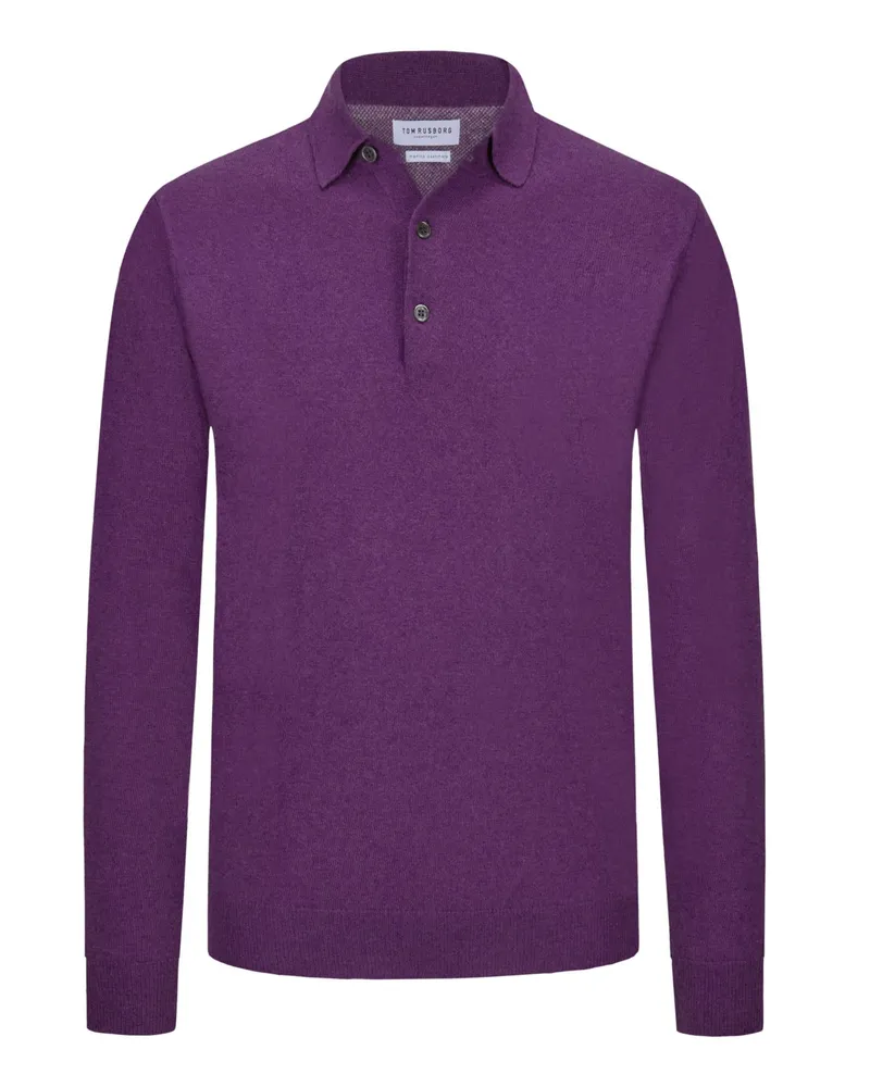 Tom Rusborg Softer Langarm-Poloshirt aus Merinowolle und Kaschmir in Lila