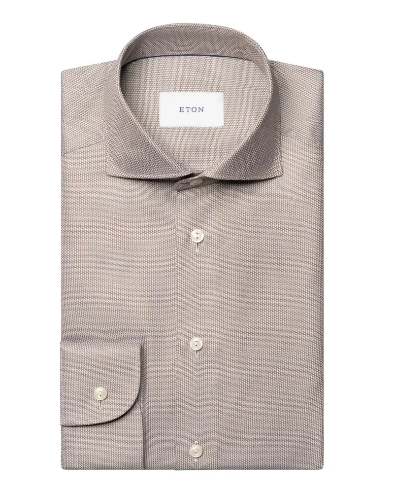 Eton Gemustertes Signature Twill-Hemd mit Haifischkragen, Slim in Braun