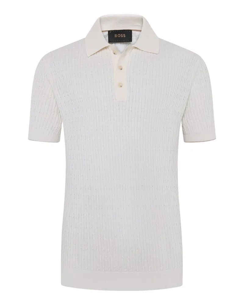 HUGO BOSS Softes Strick-Poloshirt mit Streifenstruktur in Offwhite