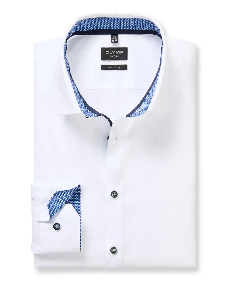 Olymp No. Six, Super Slim Fit, Hemd mit Stretch und extralangem Arm in Weiß