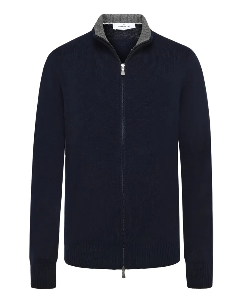 Gran Sasso Softe Strickjacke mit Zip aus einem Schurwoll-Mix mit Kaschmir in Marine