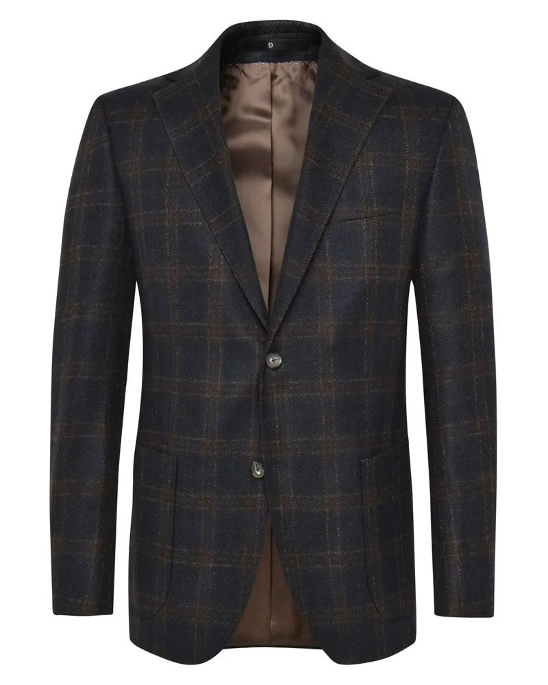 Dressler Sakko aus Schurwolle mit Kaschmir und Check-Muster, Shaped Fit in Marine