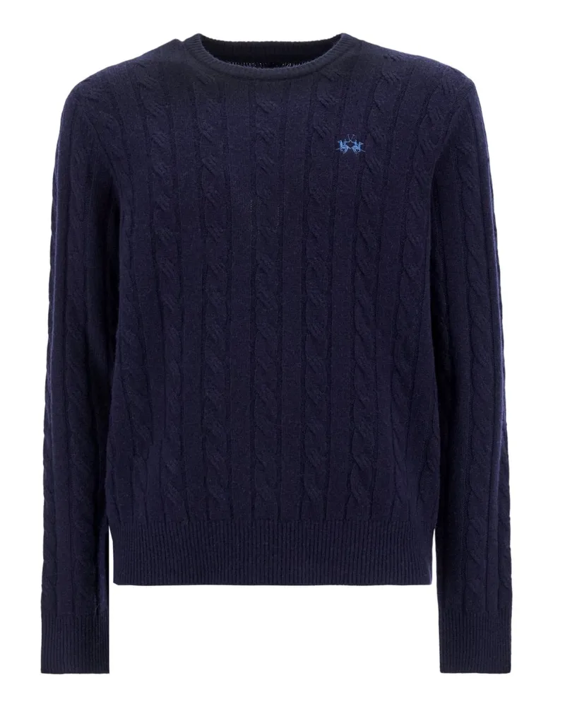 La Martina Softer Pullover aus Wolle und Kaschmir mit Zopfmuster in Marine