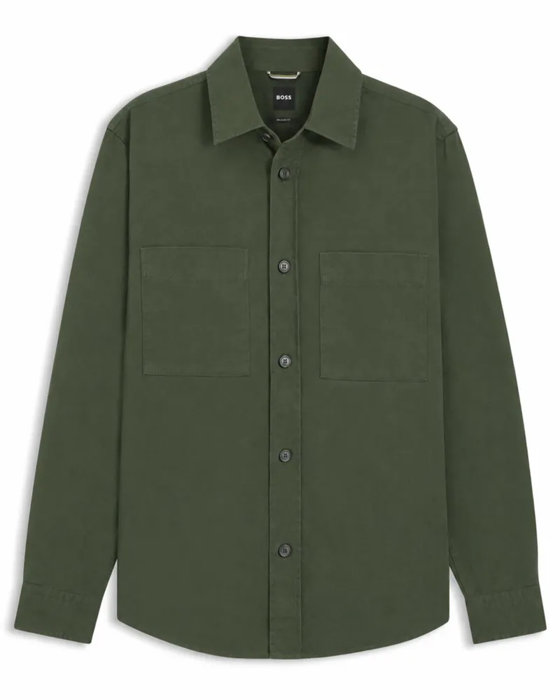 HUGO BOSS Leichtes Overshirt aus Baumwolle mit Brusttaschen, Relaxed Fit in Oliv