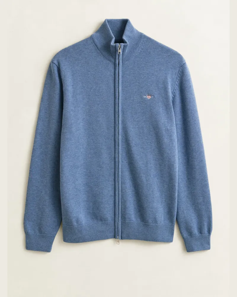 Gant Casual Cardigan aus Baumwolle mit Zip und Flag-Stickerei in Mittelblau