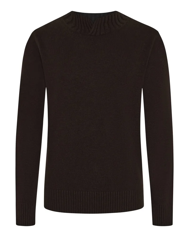 Maurizio Baldassari Softer Pullover mit Schurwolle und weitem O-Neck in Braun