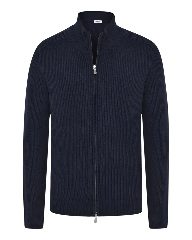 Gran Sasso Strickjacke in Rippstrick aus Merinowolle mit Zip in Marine