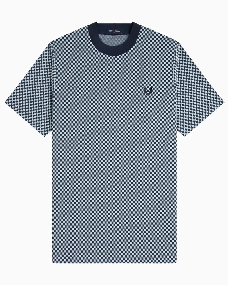 Fred Perry T-Shirt aus Baumwolle mit Schachbrett-Muster in Mittelblau