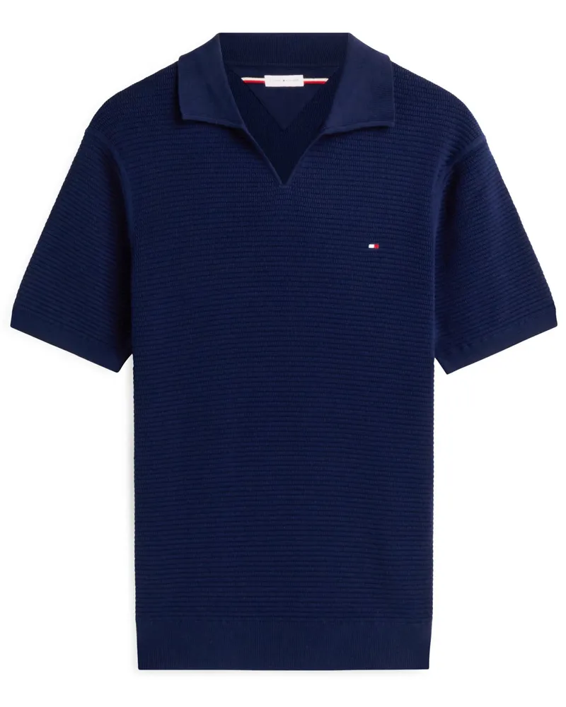 Tommy Hilfiger Strick-Poloshirt mit Waffelstruktur und Jonny-Kragen, Regular Fit in Marine