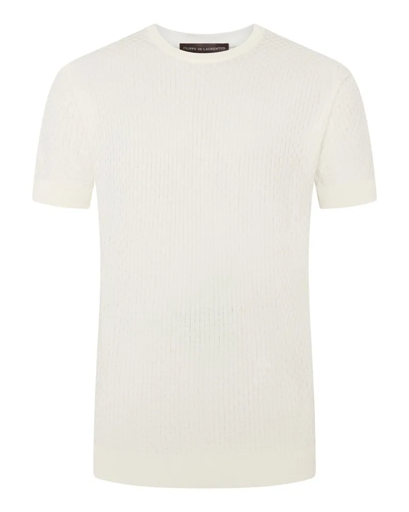 Filippo de Laurentiis Leichtes Strick-T-Shirt in Crepes-Struktur in Weiß