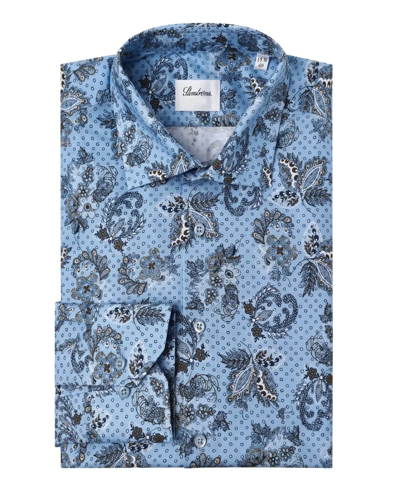 Stenströms Hemd aus Baumwolle mit floralem Print, Slimline in Hellblau
