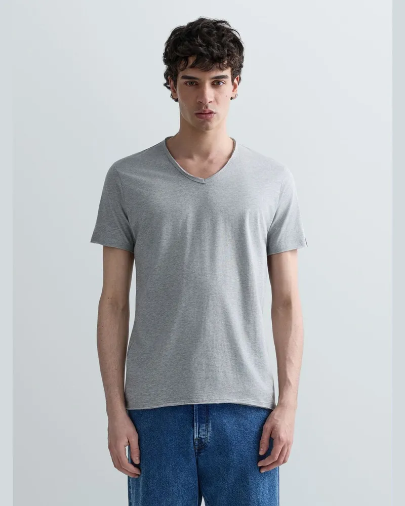 Replay T-Shirt mit V-Ausschnitt aus leichtem Baumwolljersey in Grau